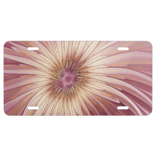 Abstract Flower Fractal Art & Shades of Burgundy License Plate