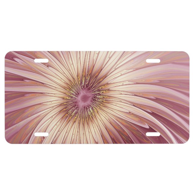 Abstract Flower Fractal Art & Shades of Burgundy License Plate (Front)