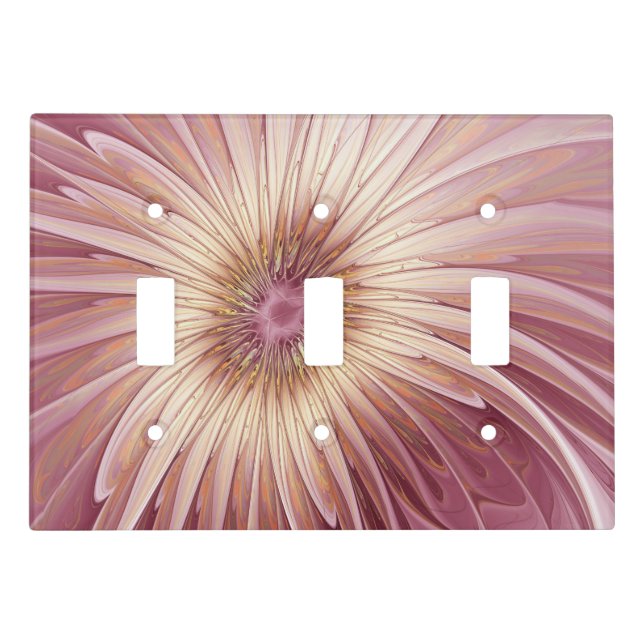 Abstract Flower Fractal Art & Shades of Burgundy Light Switch Cover (Front)