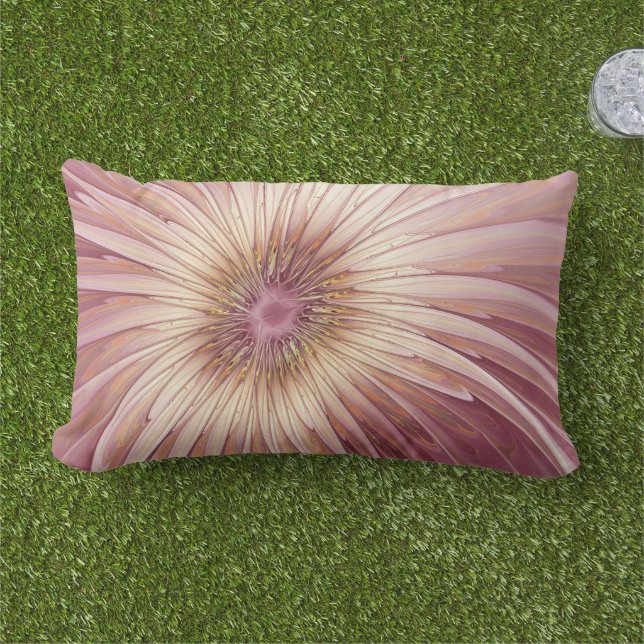 Abstract Flower Fractal Art & Shades of Burgundy Lumbar Pillow (Grass)