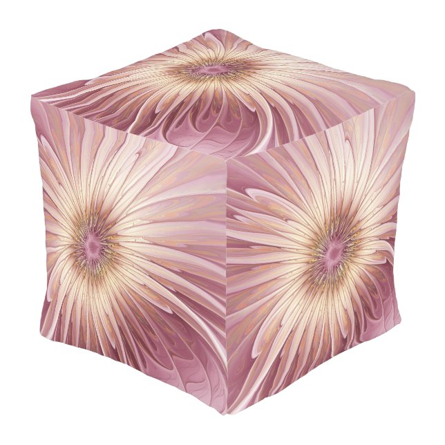 Abstract Flower Fractal Art & Shades of Burgundy Outdoor Pouf (Angled Front)