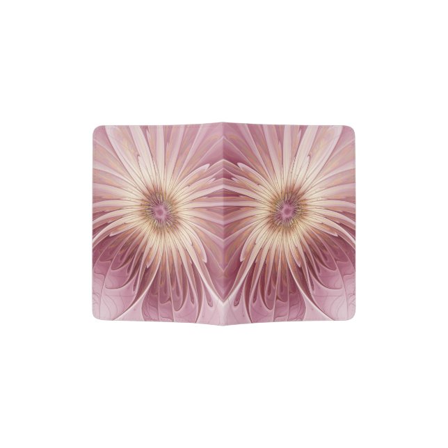 Abstract Flower Fractal Art & Shades of Burgundy Passport Holder (Opened)