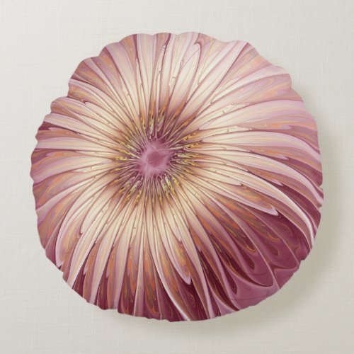Abstract Flower Fractal Art  Shades of Burgundy Round Pillow