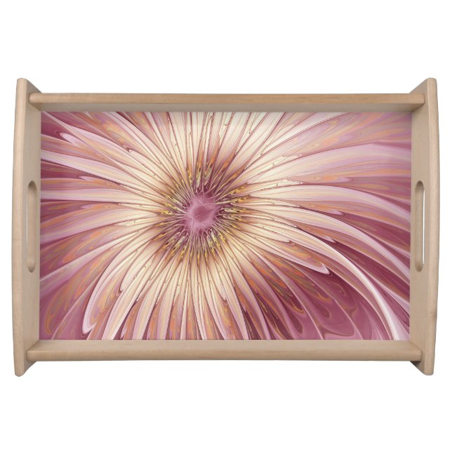 Abstract Flower Fractal Art & Shades of Burgundy Serving Tray (Front)