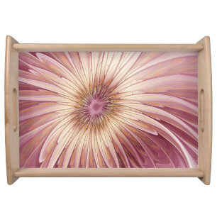 Abstract Flower Fractal Art & Shades of Burgundy Serving Tray