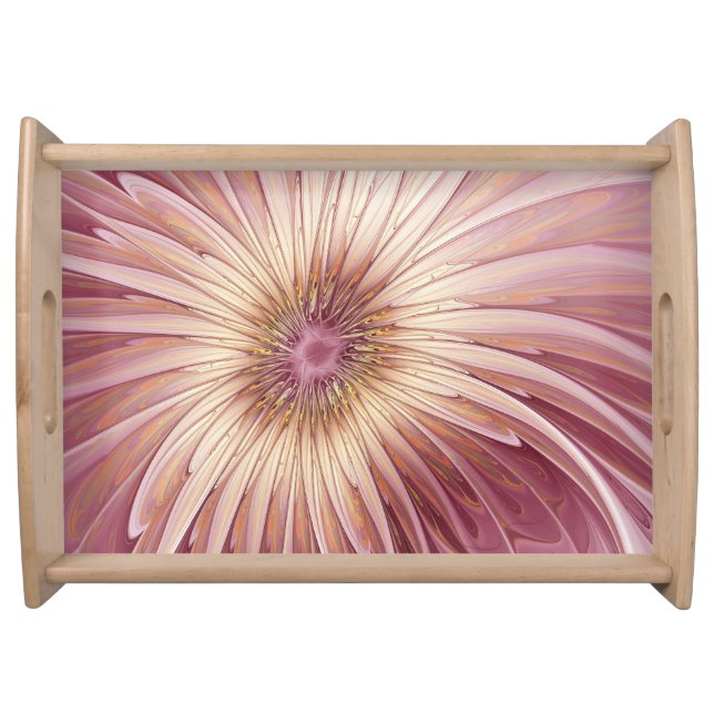 Abstract Flower Fractal Art & Shades of Burgundy Serving Tray (Front)