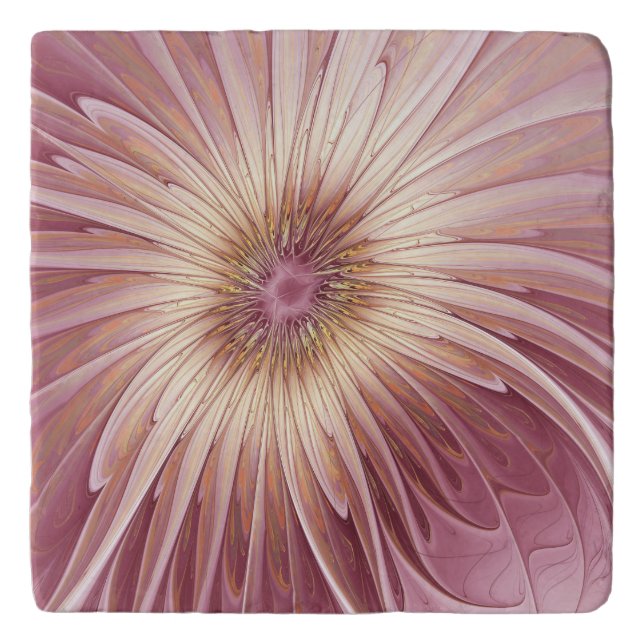 Abstract Flower Fractal Art & Shades of Burgundy Trivet (Front)