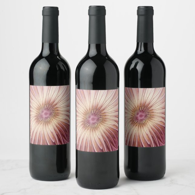 Abstract Flower Fractal Art & Shades of Burgundy Wine Label (Bottles)