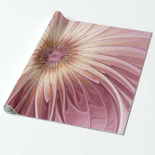 Abstract Flower Fractal Art  Shades of Burgundy Wrapping Paper