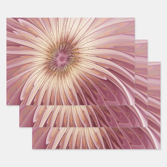Abstract Flower Fractal Art & Shades of Burgundy Wrapping Paper Sheets (Set)