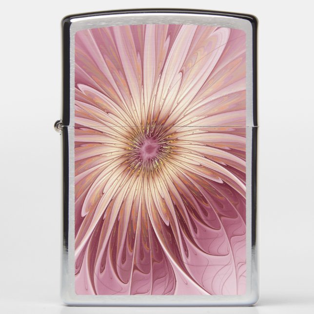Abstract Flower Fractal Art & Shades of Burgundy Zippo Lighter (Front)