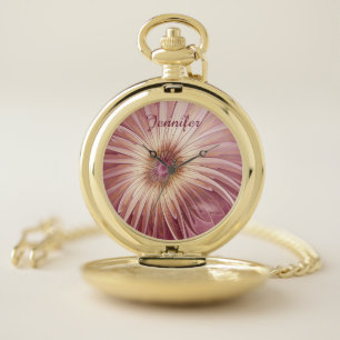 Abstract Flower Fractal & Shades of Burgundy Name Pocket Watch