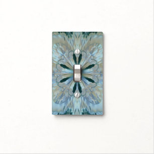 Abstract Flower Fractal Teal White Blue Gray Light Switch Cover