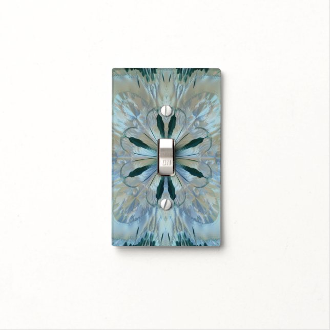 Abstract Flower Fractal Teal White Blue Gray Light Switch Cover (In Situ)