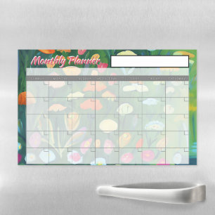 Abstract flower garden monthly planner magnetic dry erase sheet