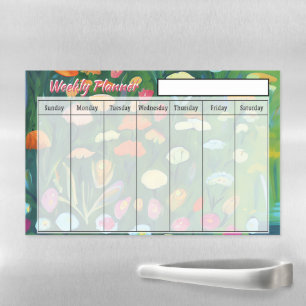 Abstract flower garden weekly planner magnetic dry erase sheet