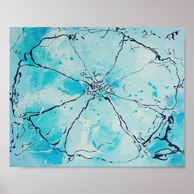 Abstract Flower in Blue and Black Poster (Front)