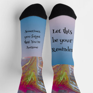 Abstract Flower in bright colors with message on 2 Socks