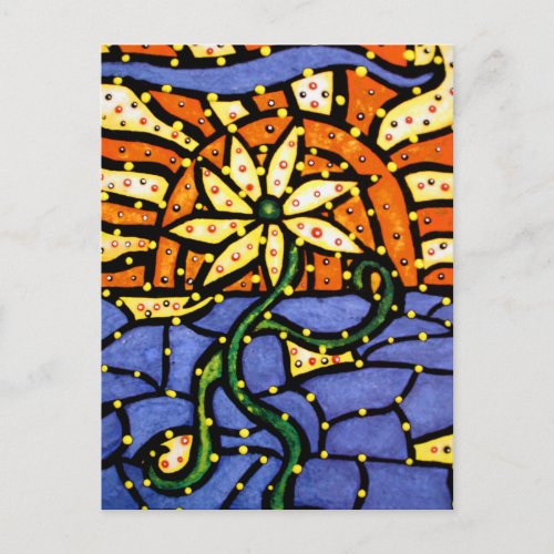 Abstract Flower In Sunset Colorful Art Postcard
