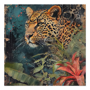 Abstract flower Jungle Cat Landscape Poster