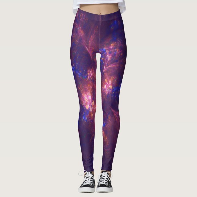 Abstract Flower Light Purple And Blue Patterns Mix Leggings (Front)