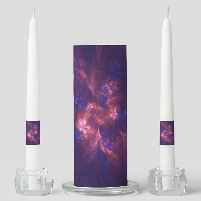 Abstract Flower Light Purple And Blue Patterns Mix Unity Candle Set (Front)