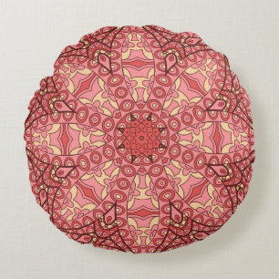 Abstract flower mandala ethnic seamless pattern round pillow