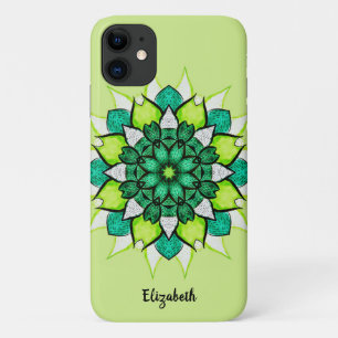 Abstract flower mandala green name iPhone 11 case