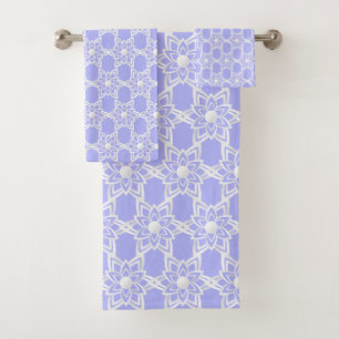 Abstract Flower Mandala Pattern on Light Blue Bath Towel Set