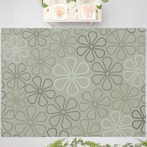 Abstract Flower Outlines Greens Outdoor Rug