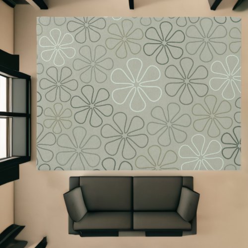 Abstract Flower Outlines Greens Rug