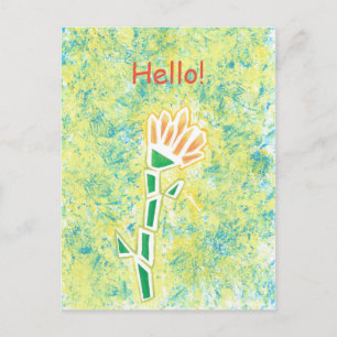 Abstract Flower Painting Hello Postcards