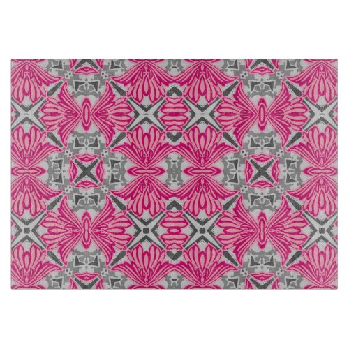 Abstract Flower Petals Fuchsia Pink and Gray   Cutting Board