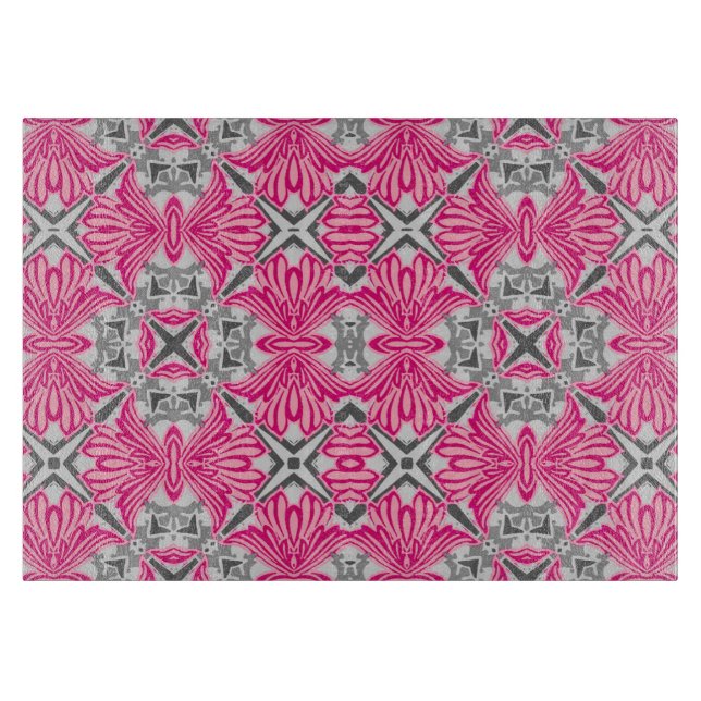 Abstract Flower Petals Fuchsia Pink and Gray   Cutting Board (Front)