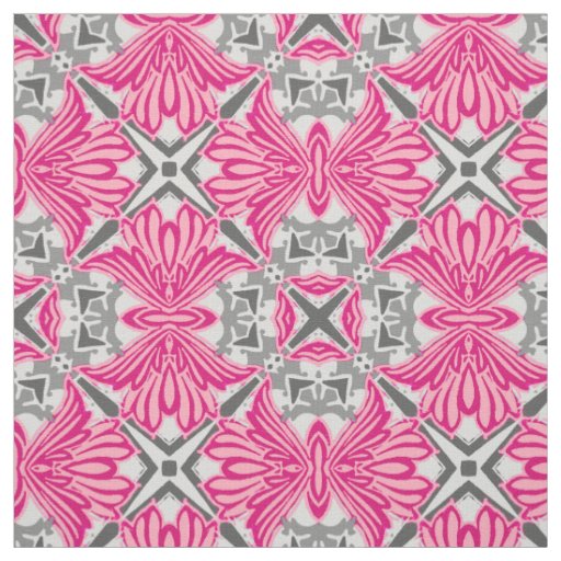 Abstract Flower Petals Fuchsia Pink and Gray   Fabric