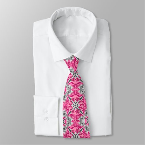 Abstract Flower Petals Fuchsia Pink and Gray   Neck Tie