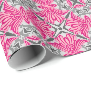 Abstract Flower Petals Fuchsia Pink and Gray   Wrapping Paper
