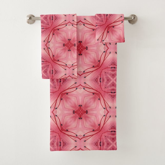 Abstract Flower Petals in Soft Coral Pink  Bath Towel Set (Insitu)