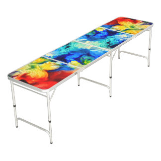 Abstract Flower Red and Blue Regulation Pong Table