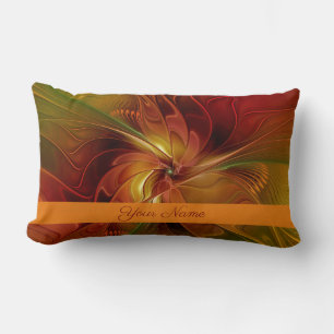 Abstract Flower Red Orange Brown Green Name Lumbar Pillow
