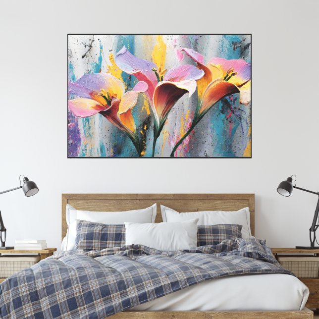 Abstract Flower Wall Décor – Modern Floral Canvas  (Insitu(Bedroom))