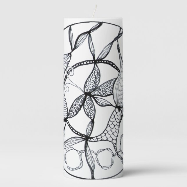 Abstract Flower Zen Design Pillar Candle (Front)