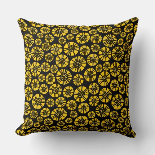 Abstract Flowers 031023 _ Amber on Black Throw Pillow