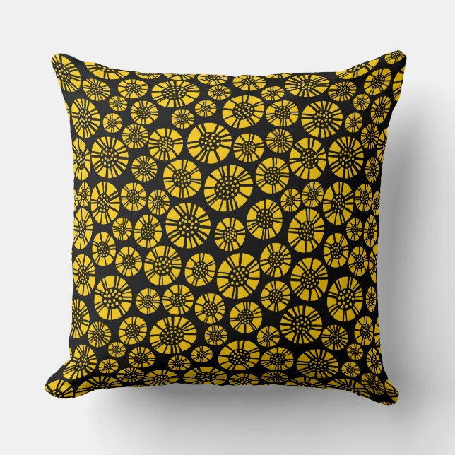 Abstract Flowers 031023 - Amber on Black Throw Pillow (Front)