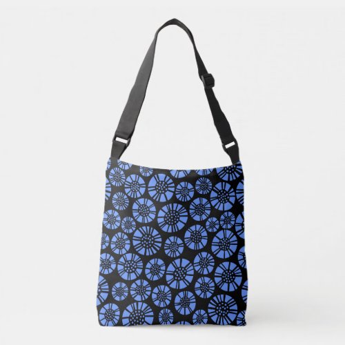 Abstract Flowers 031023 _ Baby Blue on Black Crossbody Bag