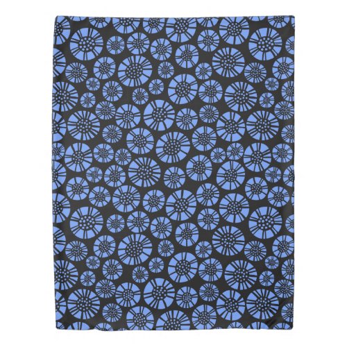 Abstract Flowers 031023 _ Baby Blue on Black Duvet Cover