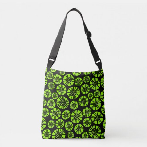 Abstract Flowers 031023 _ Chartreuse on Black Crossbody Bag