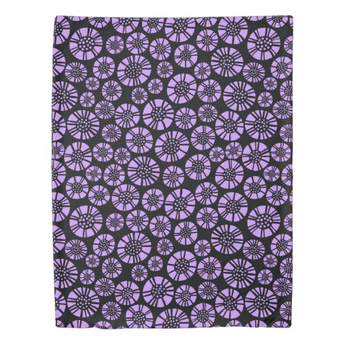 Abstract Flowers 031023 _ Easter Purple on Black Duvet Cover