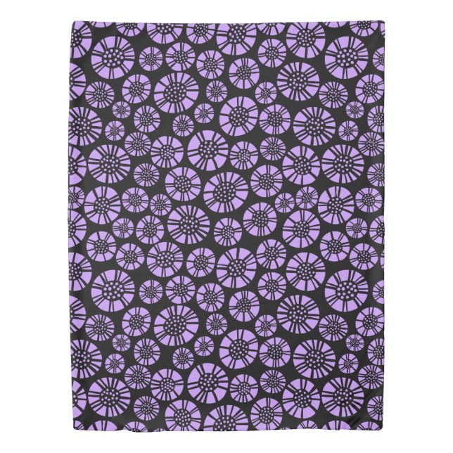 Abstract Flowers 031023 - Easter Purple on Black Duvet Cover (Front)