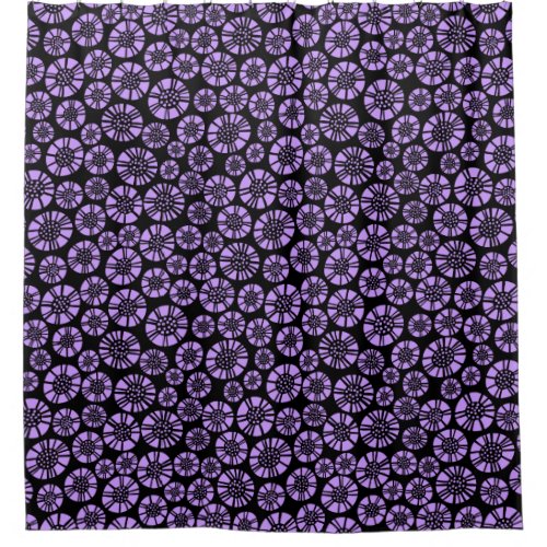 Abstract Flowers 031023 _ Easter Purple on Black Shower Curtain